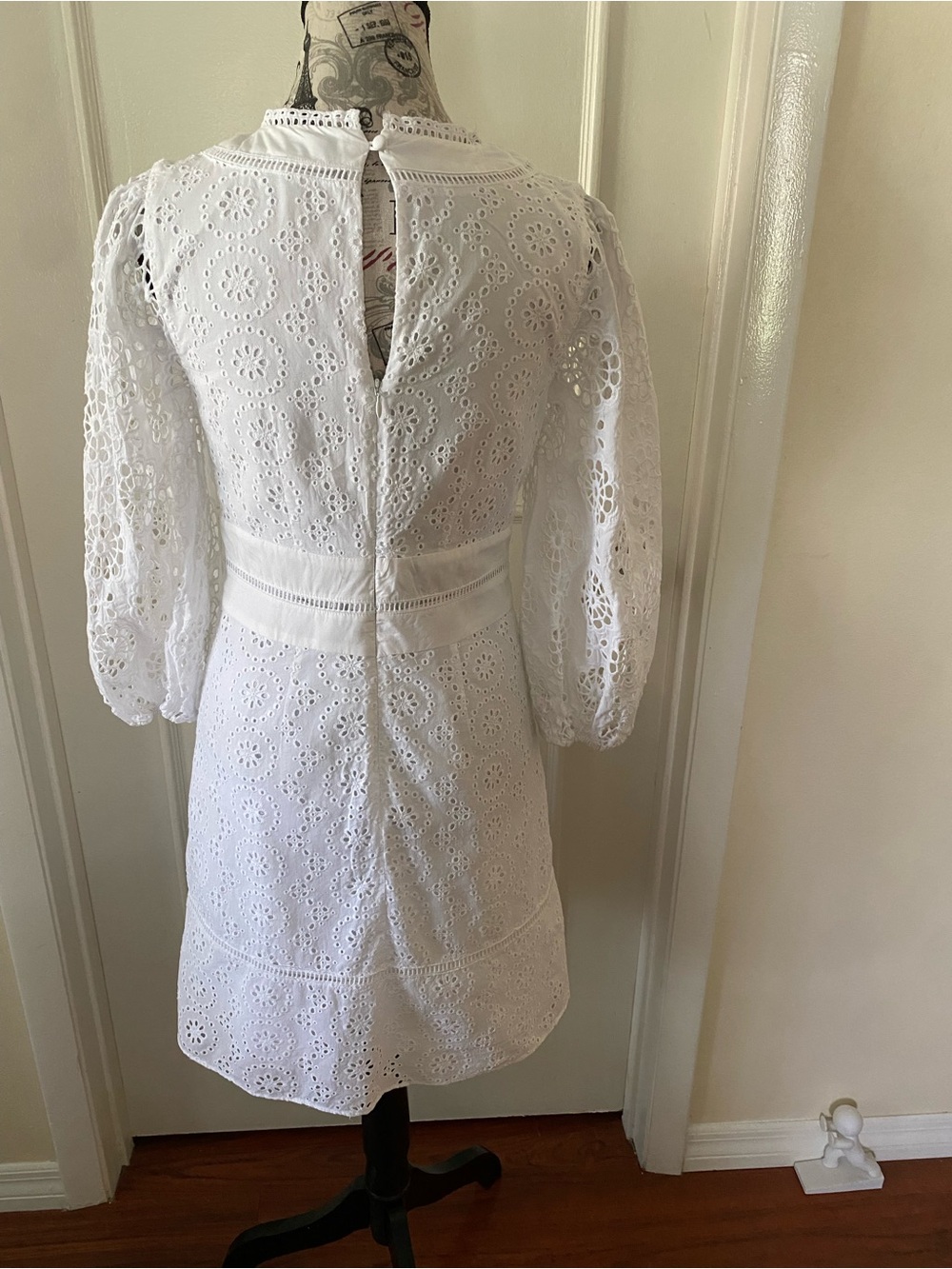 Banana Republic White Eyelet Lace Dress Size 4 Puff Sleeve Lined Fit & Flare - Picture 5 of 16